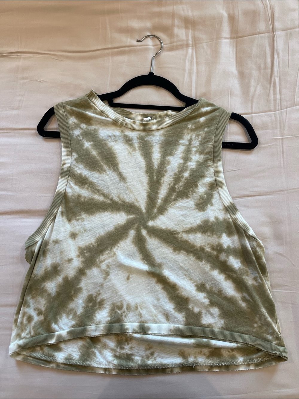 FP Movement by Free People Olive Green Tie-Dye Cropped Muscle Tee